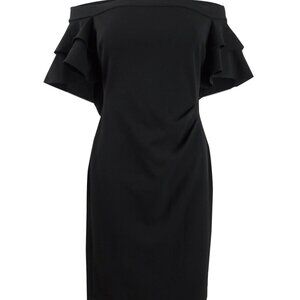 Lauren Ralph Lauren Women's Ruffled of Shoulder Black Crepe Dress Size 12 NWOT